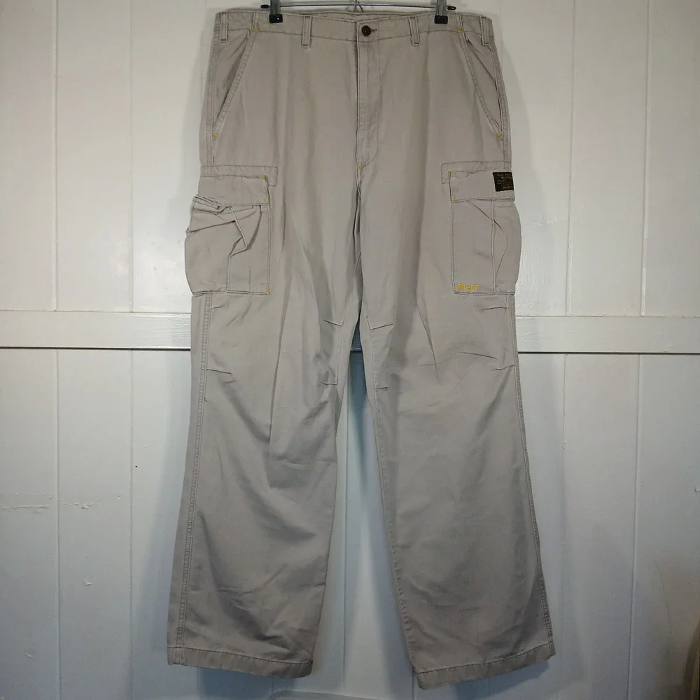 Polo Ralph Lauren Cargo Pants Mens 36x34 Tan Khaki Bungee Paratrooper‎ Cotton